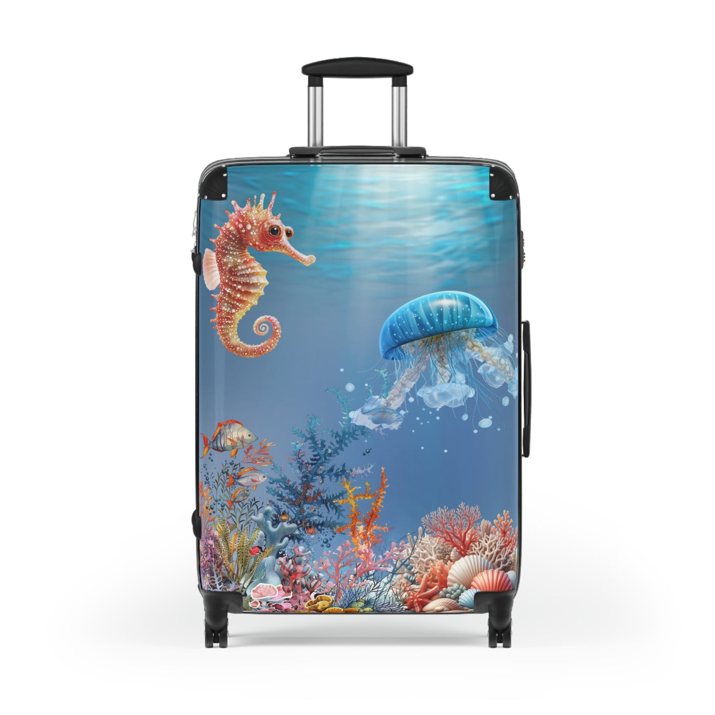 Nature Ocean Blue Jellyfish Seahorse Art Carry-On Suitcase - Stylish Luggage for Travelers