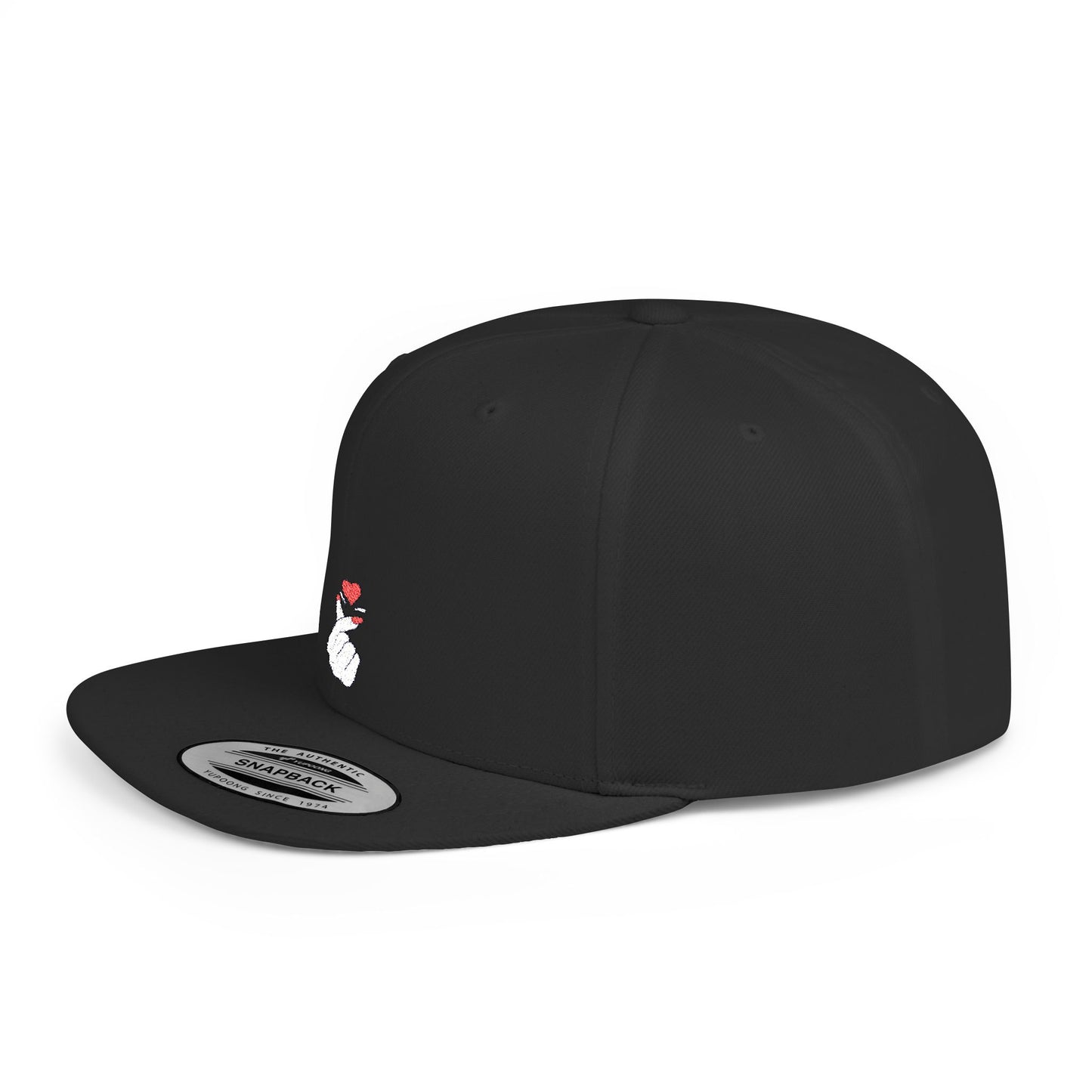 Icons Embroidered Heart Hand Gesture Flat Bill Snapback – Lightweight, Custom Fit, Premium Quality