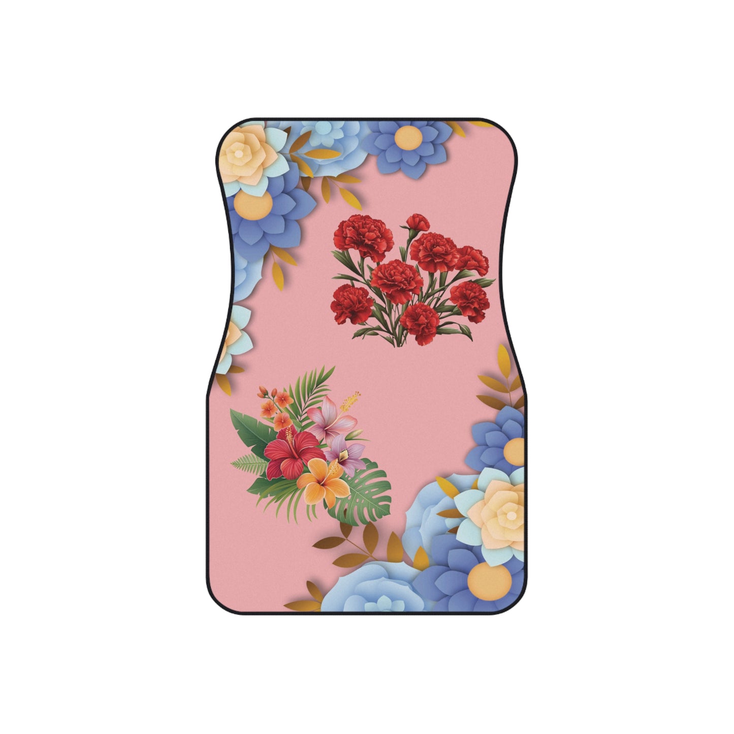 Flowers Red and Vibrant Car Floor Mats – 2-Piece Front Set, Durable & Stylish, Universal Fit