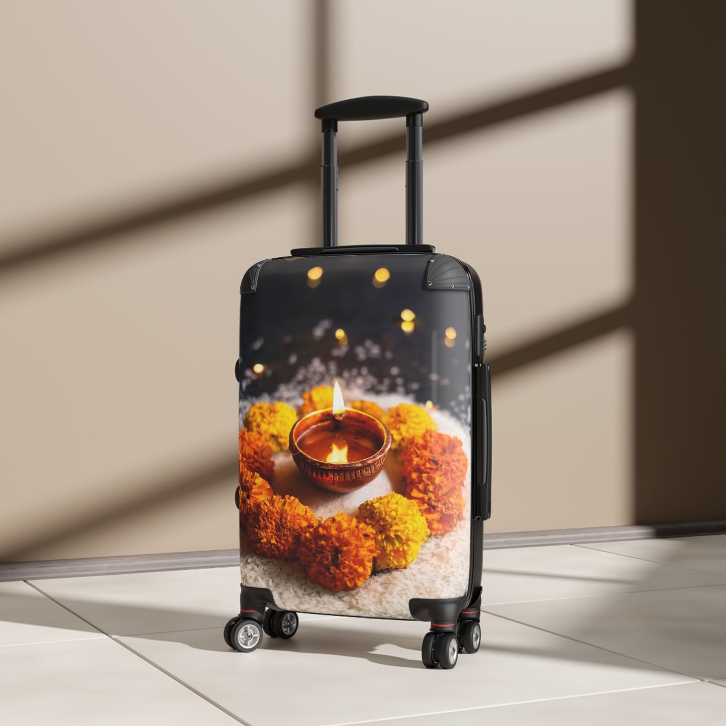 Nature Flowers Floral Lit Diya Surrounded Art Carry-On Suitcase - Stylish Luggage for Travelers