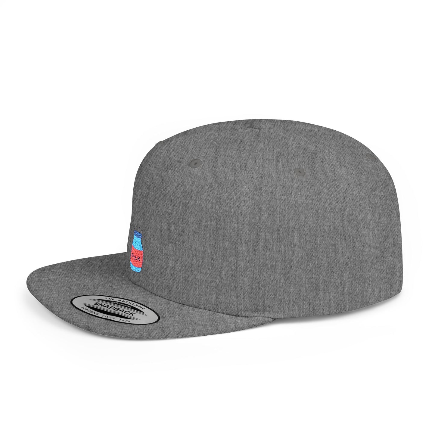 Icons Embroidered Milk Bottle Flat Bill Snapback – Lightweight, Custom Fit, Premium Quality