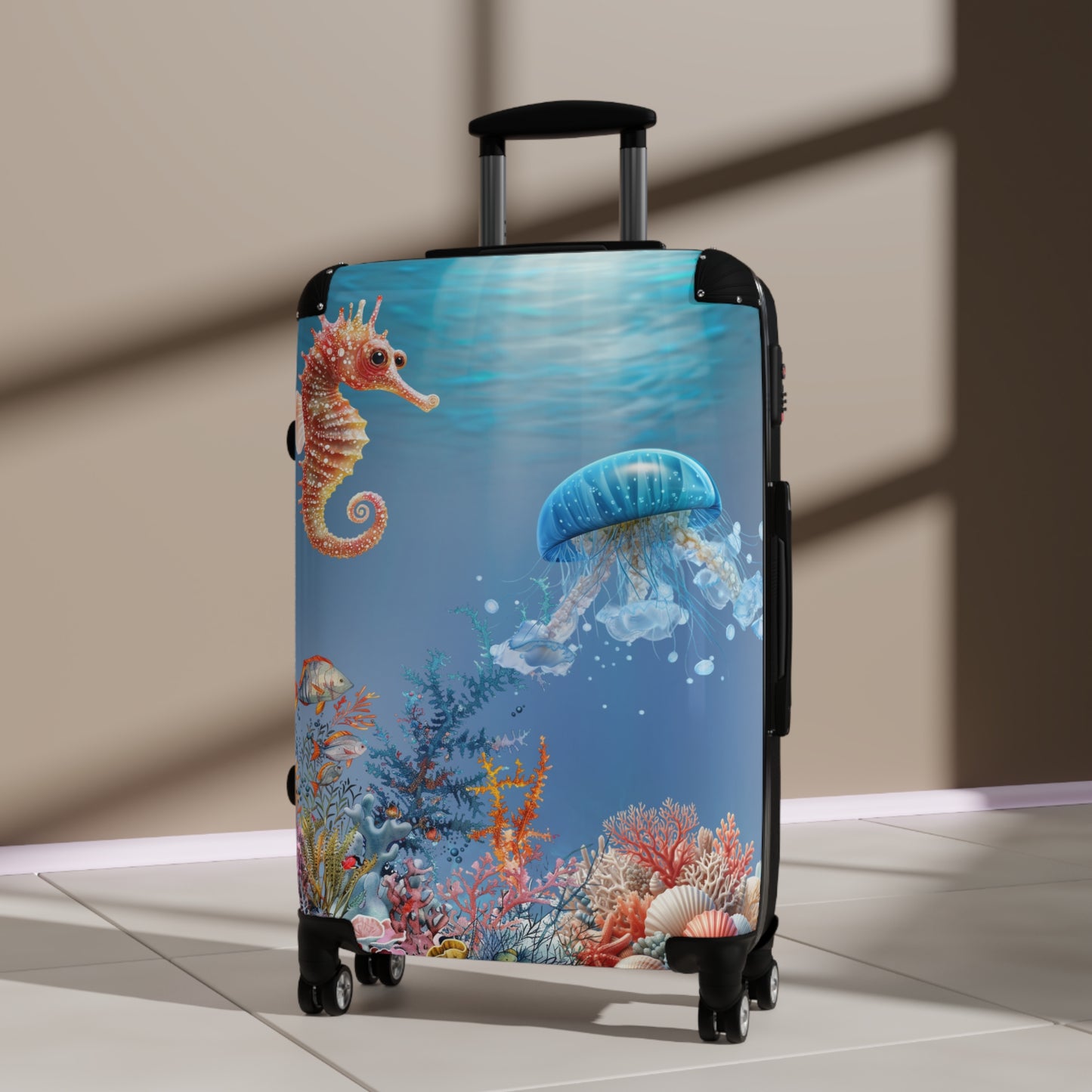 Nature Ocean Blue Jellyfish Seahorse Art Carry-On Suitcase - Stylish Luggage for Travelers