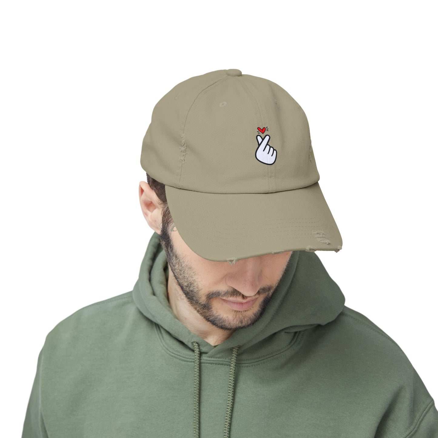 Heart Gesture Vintage Distressed Dad Hat Unisex Adjustable Cotton Twill Baseball Cap for Casual Everyday Wear