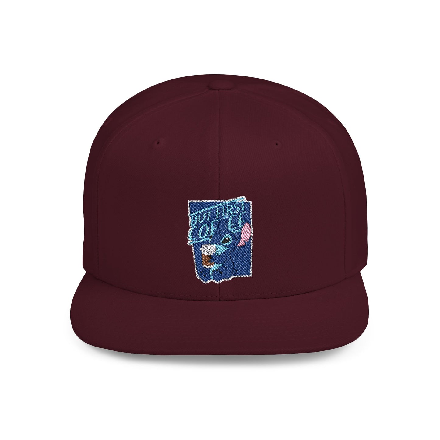 Disney Stitch But First Coffee Flat Bill Snapback – Lightweight, Custom Fit, Premium Quality