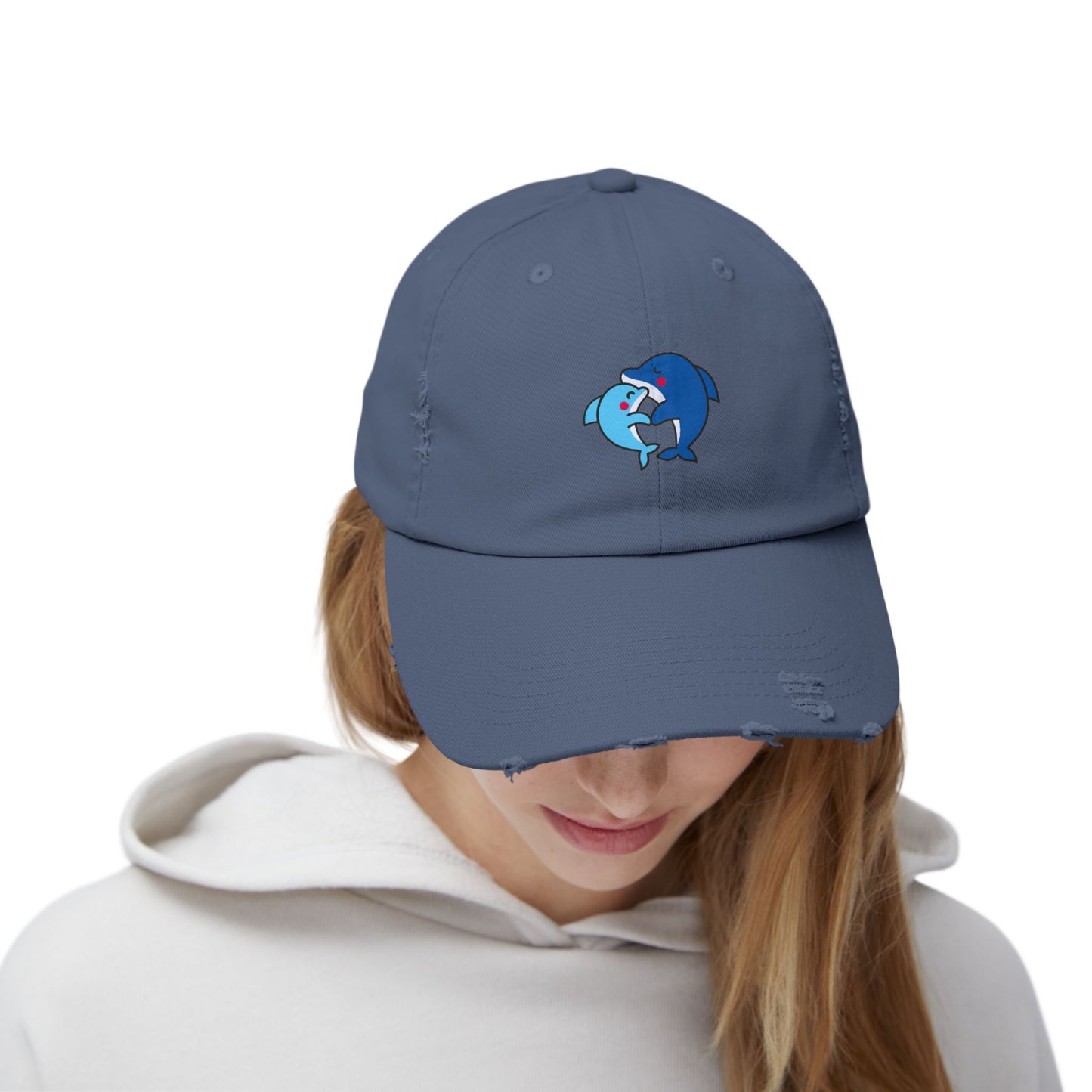 Dolphin Couple Vintage Distressed Dad Hat Unisex Adjustable Cotton Twill Baseball Cap for Casual Everyday Wear