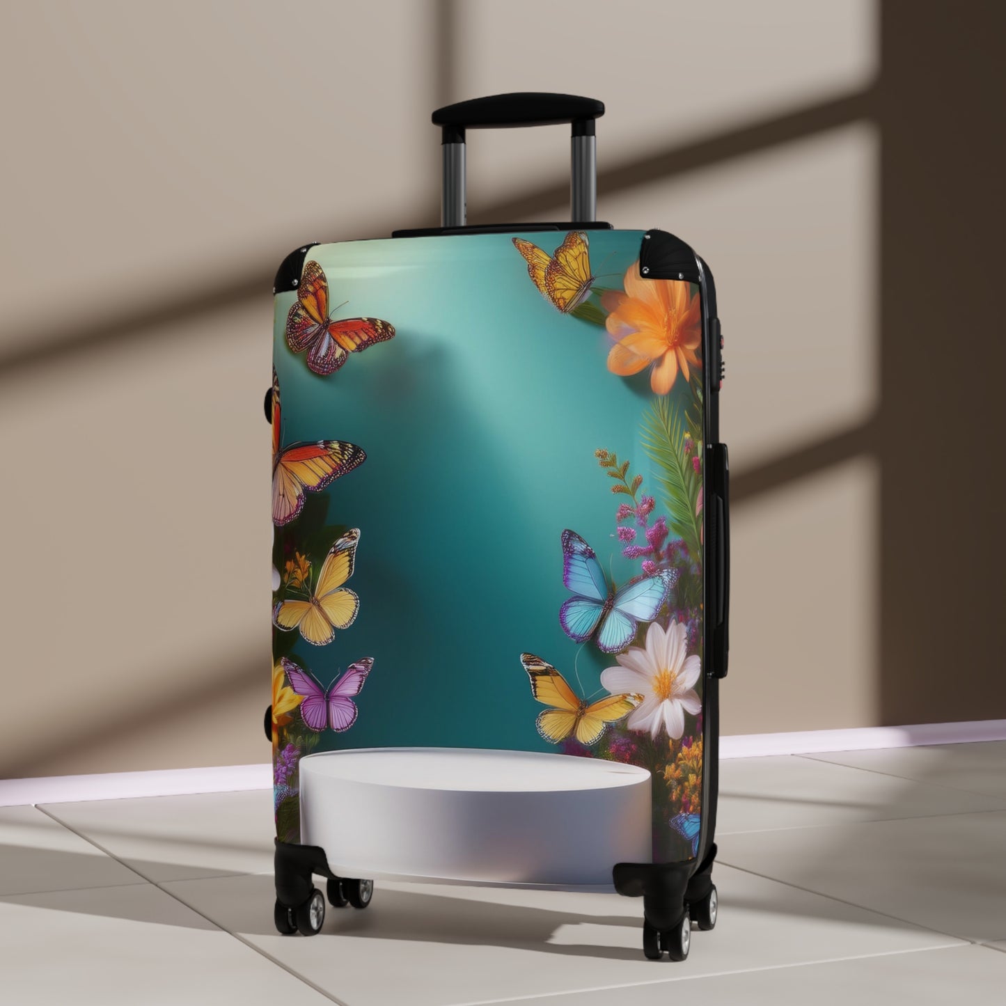 Nature Butterflies Flower On White Art Carry-On Suitcase - Stylish Luggage for Travelers
