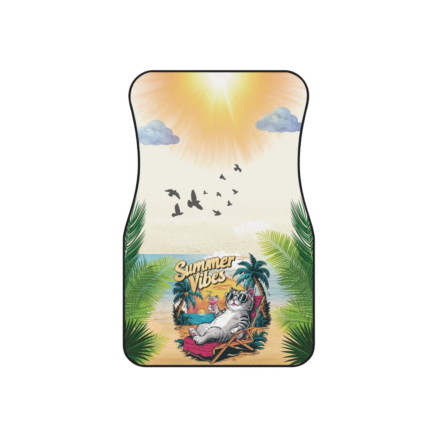 Beach Summer Vibes Front Car Mats – Durable, Anti-Slip, Easy to Clean, Vibrant Print