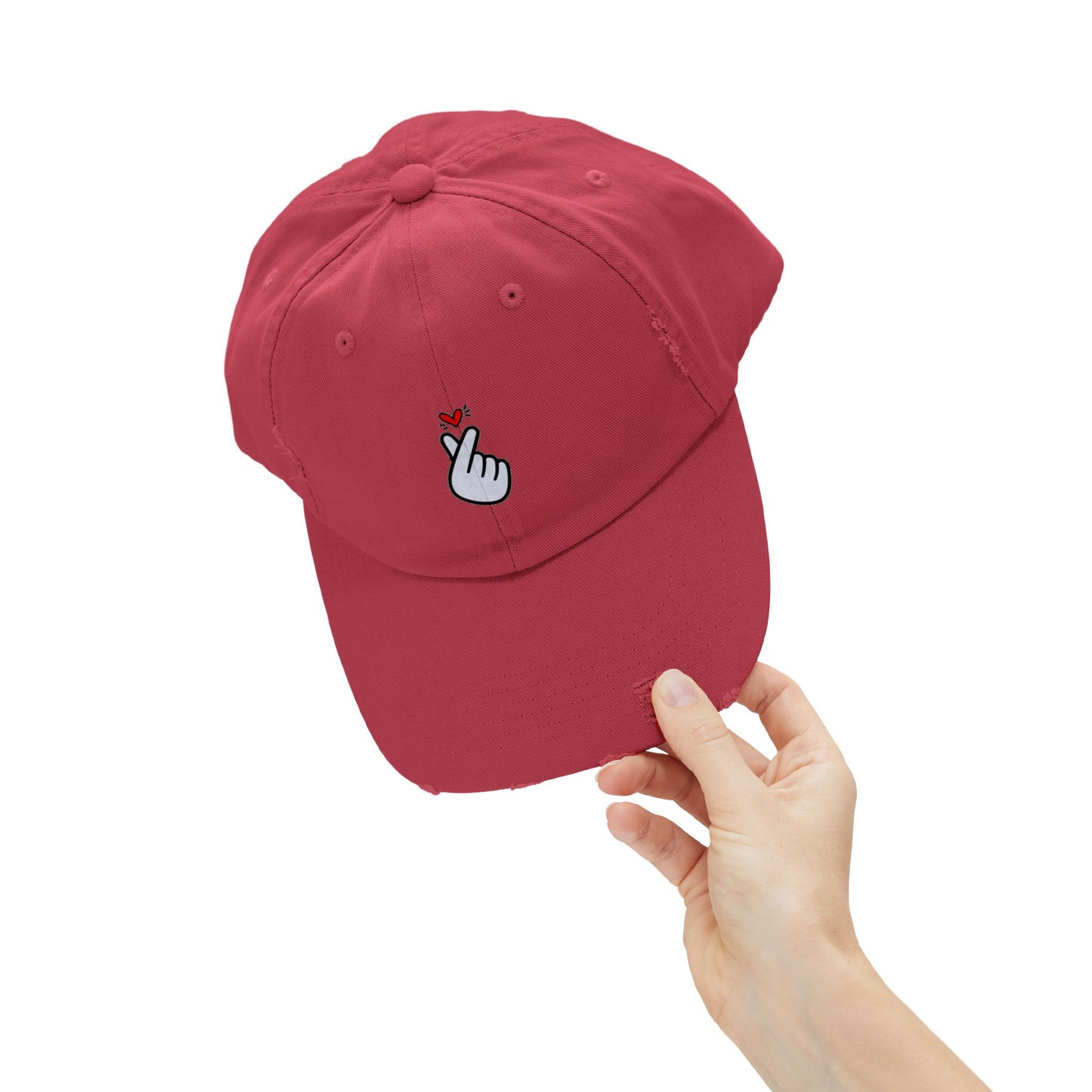 Heart Gesture Vintage Distressed Dad Hat Unisex Adjustable Cotton Twill Baseball Cap for Casual Everyday Wear