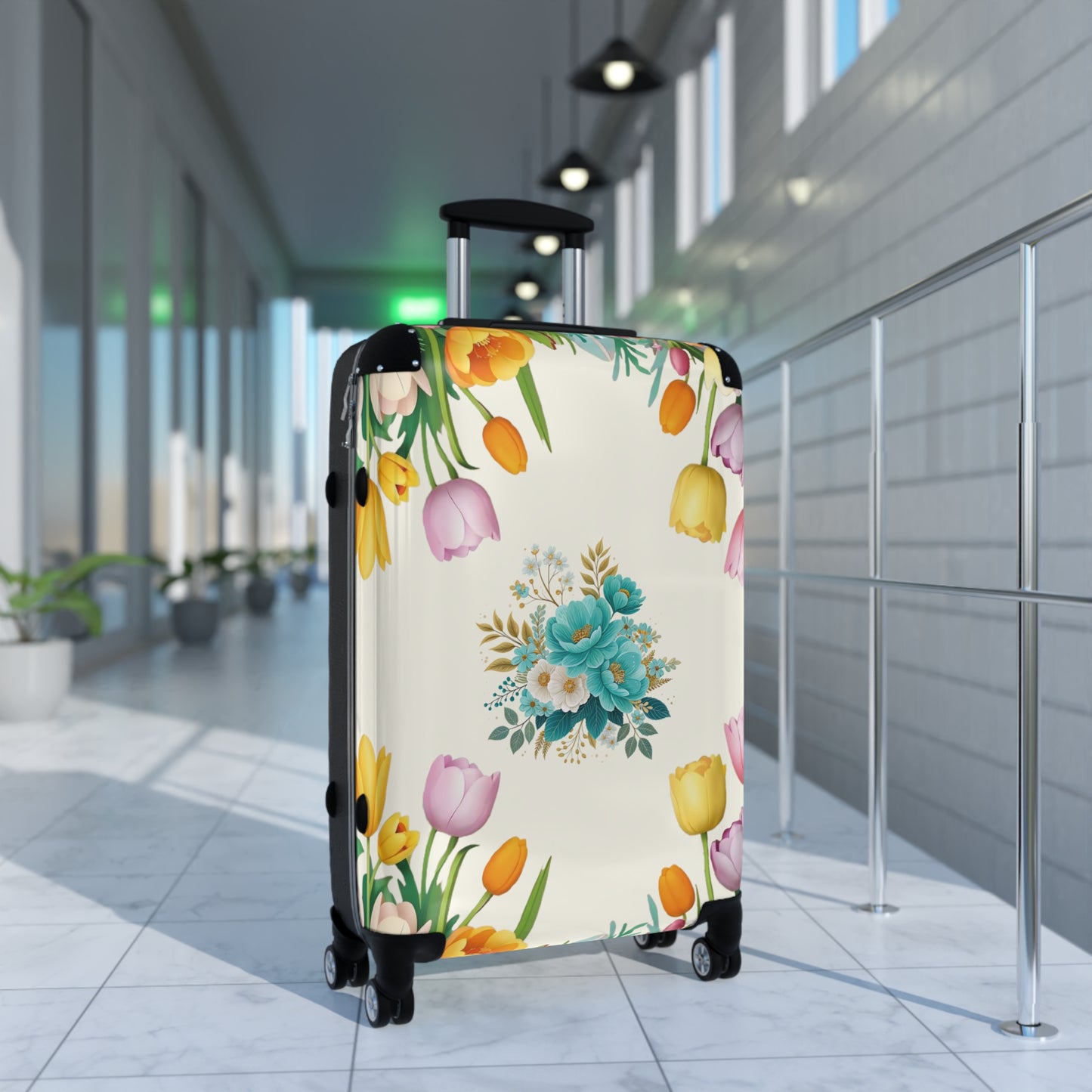 Nature Flowers Floral Blue Tulip Background Art Carry-On Suitcase - Stylish Luggage for Travelers