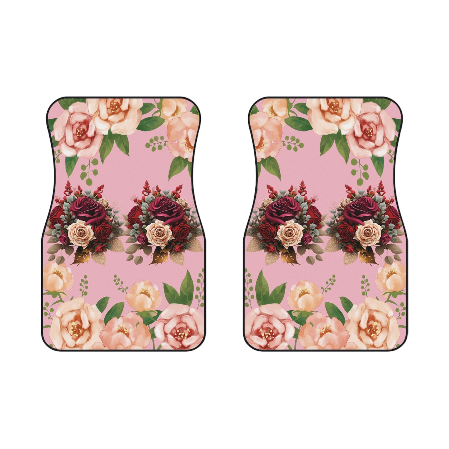 Flowers Red Roses Pink Background Car Floor Mats – 2-Piece Front Set, Durable & Stylish, Universal Fit
