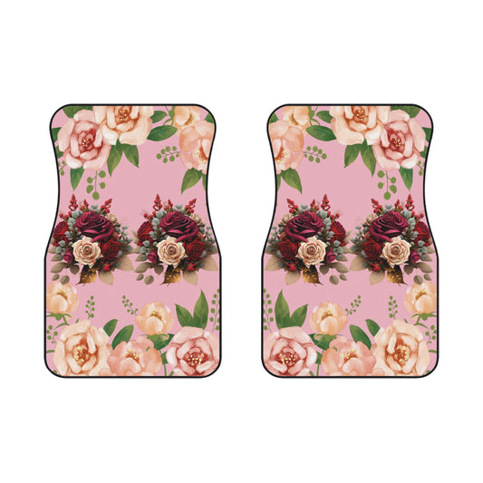 Flowers Red Roses Pink Background Car Floor Mats – 2-Piece Front Set, Durable & Stylish, Universal Fit