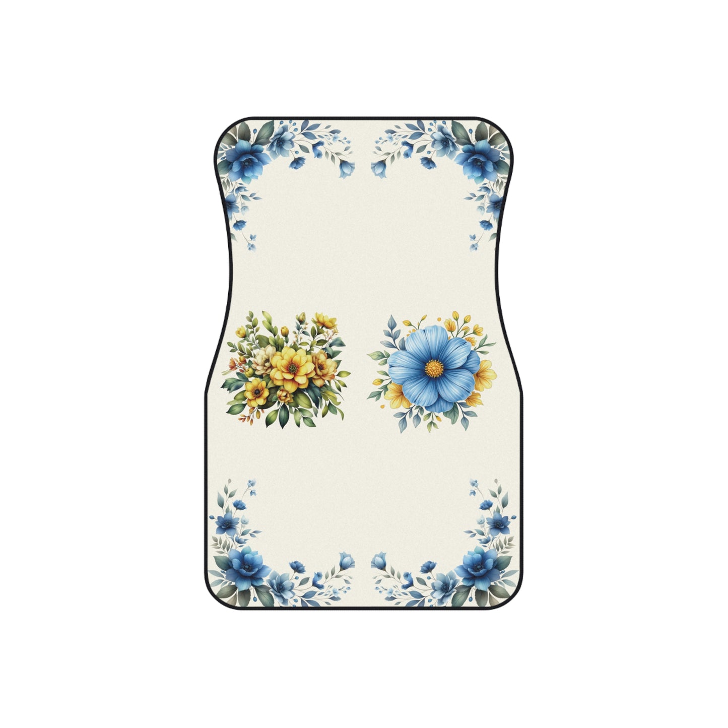 Flowers Blue Yellow Car Floor Mats – 2-Piece Front Set, Durable & Stylish, Universal Fit