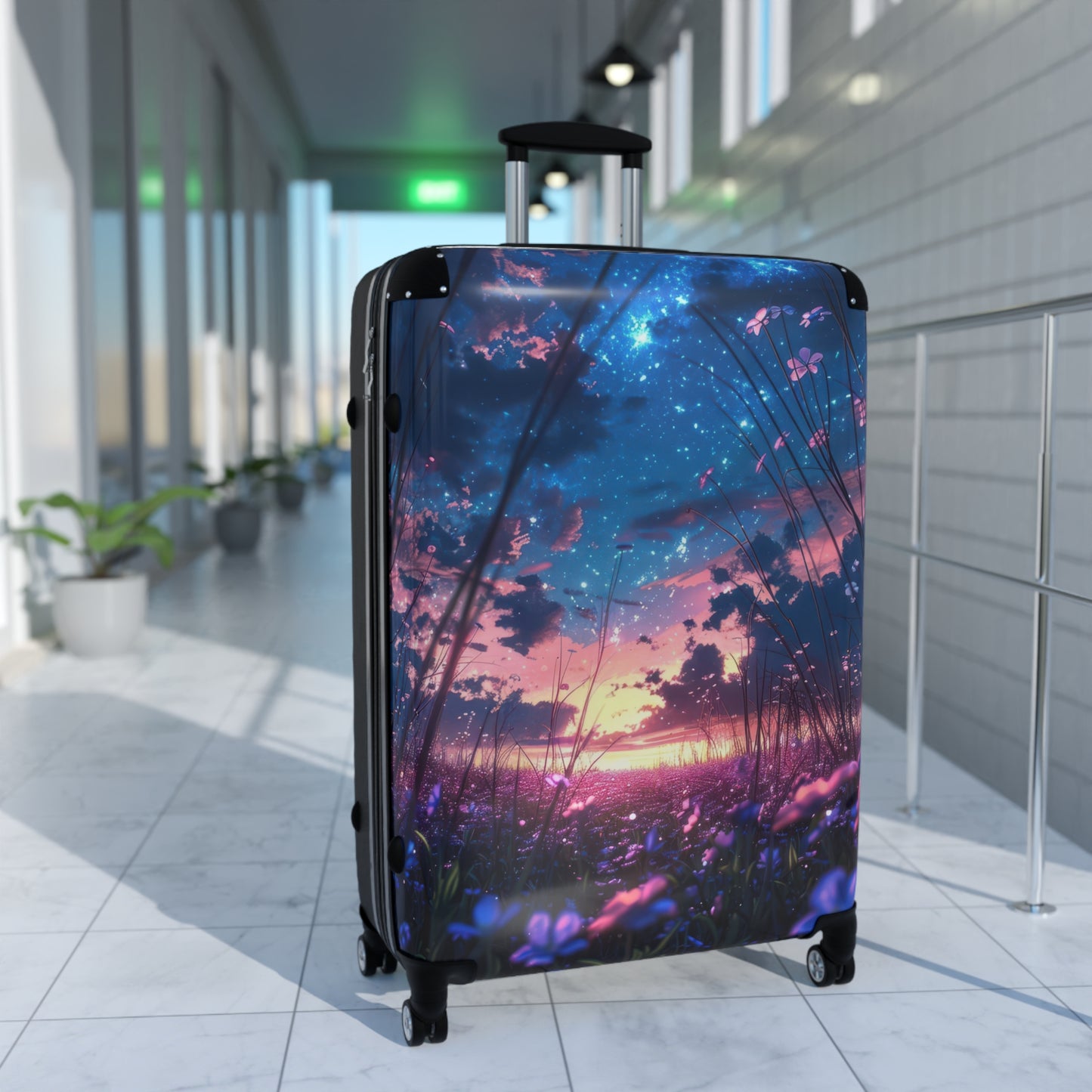 Nature Flowers Floral Vibrant Twilight Scene Art Carry-On Suitcase - Stylish Luggage for Travelers
