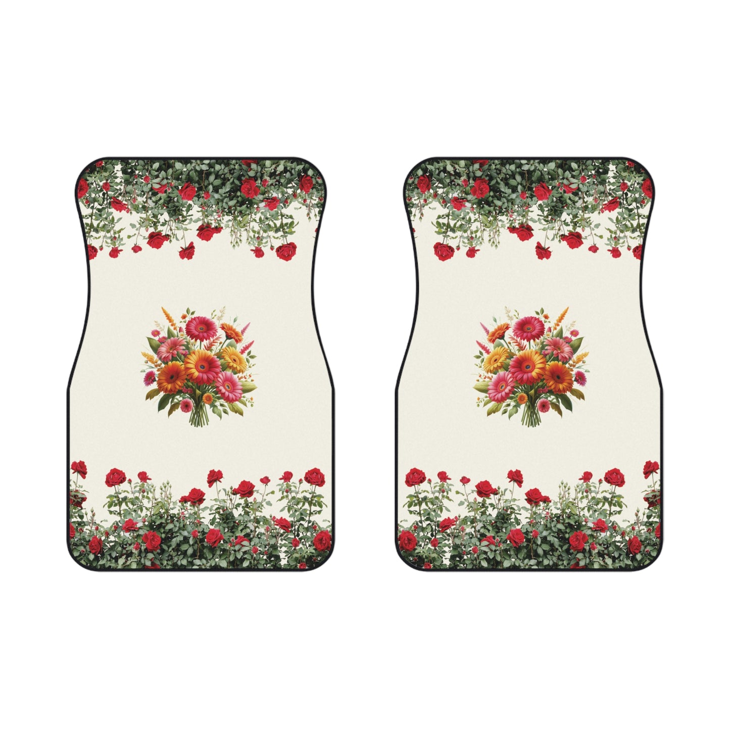 Flowers Gerbera Rose Garden Car Floor Mats – 2-Piece Front Set, Durable & Stylish, Universal Fit