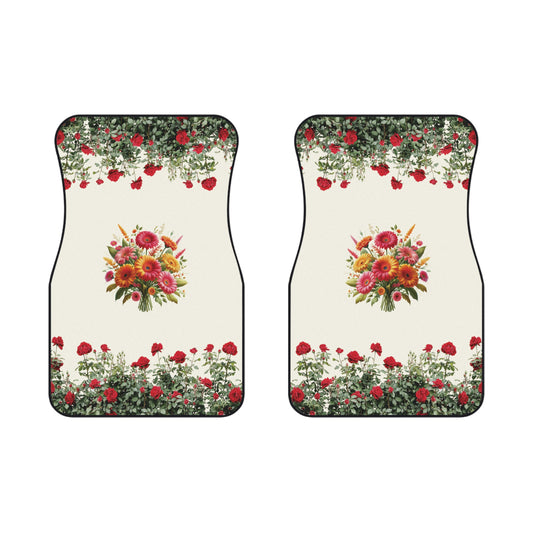 Flowers Gerbera Rose Garden Car Floor Mats – 2-Piece Front Set, Durable & Stylish, Universal Fit