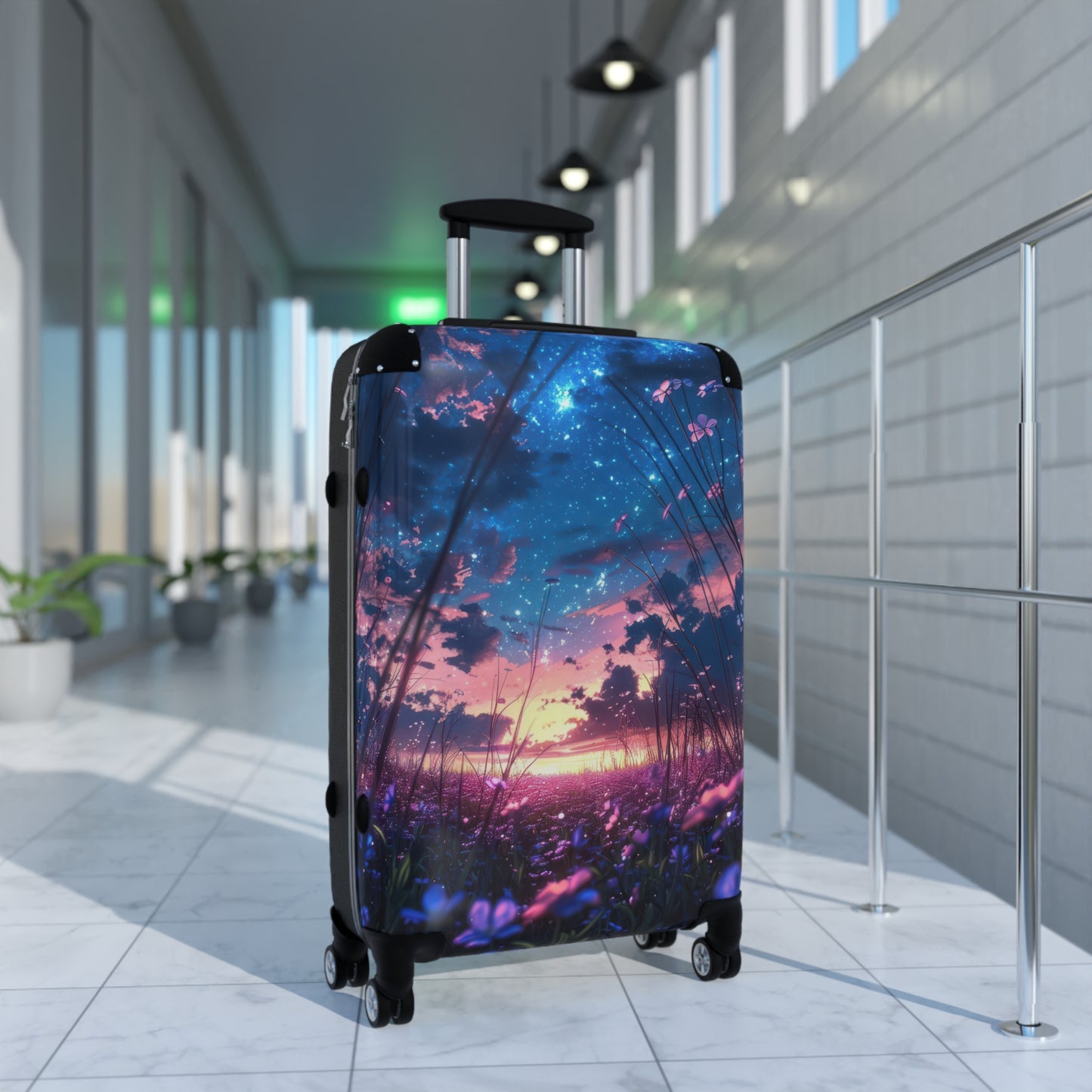Nature Flowers Floral Vibrant Twilight Scene Art Carry-On Suitcase - Stylish Luggage for Travelers