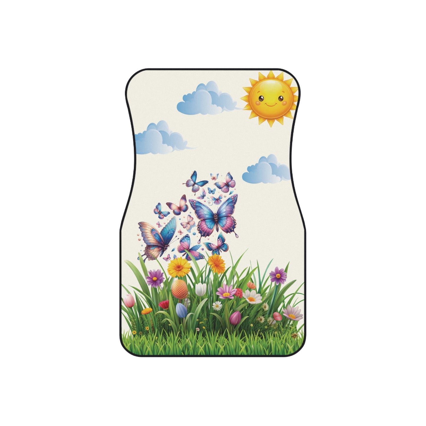 Flowers Butterflies Car Floor Mats – 2-Piece Front Set, Durable & Stylish, Universal Fit