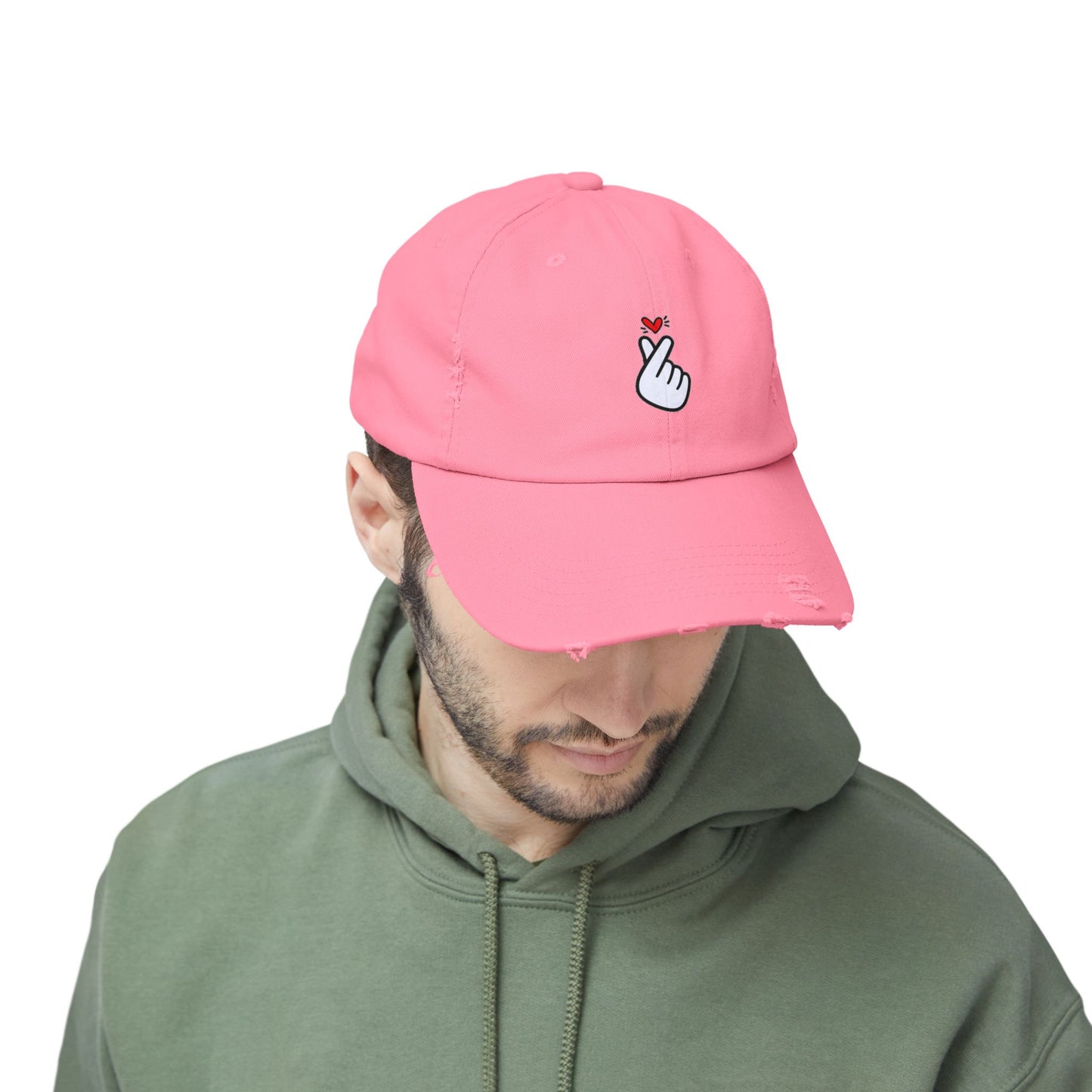 Heart Gesture Vintage Distressed Dad Hat Unisex Adjustable Cotton Twill Baseball Cap for Casual Everyday Wear