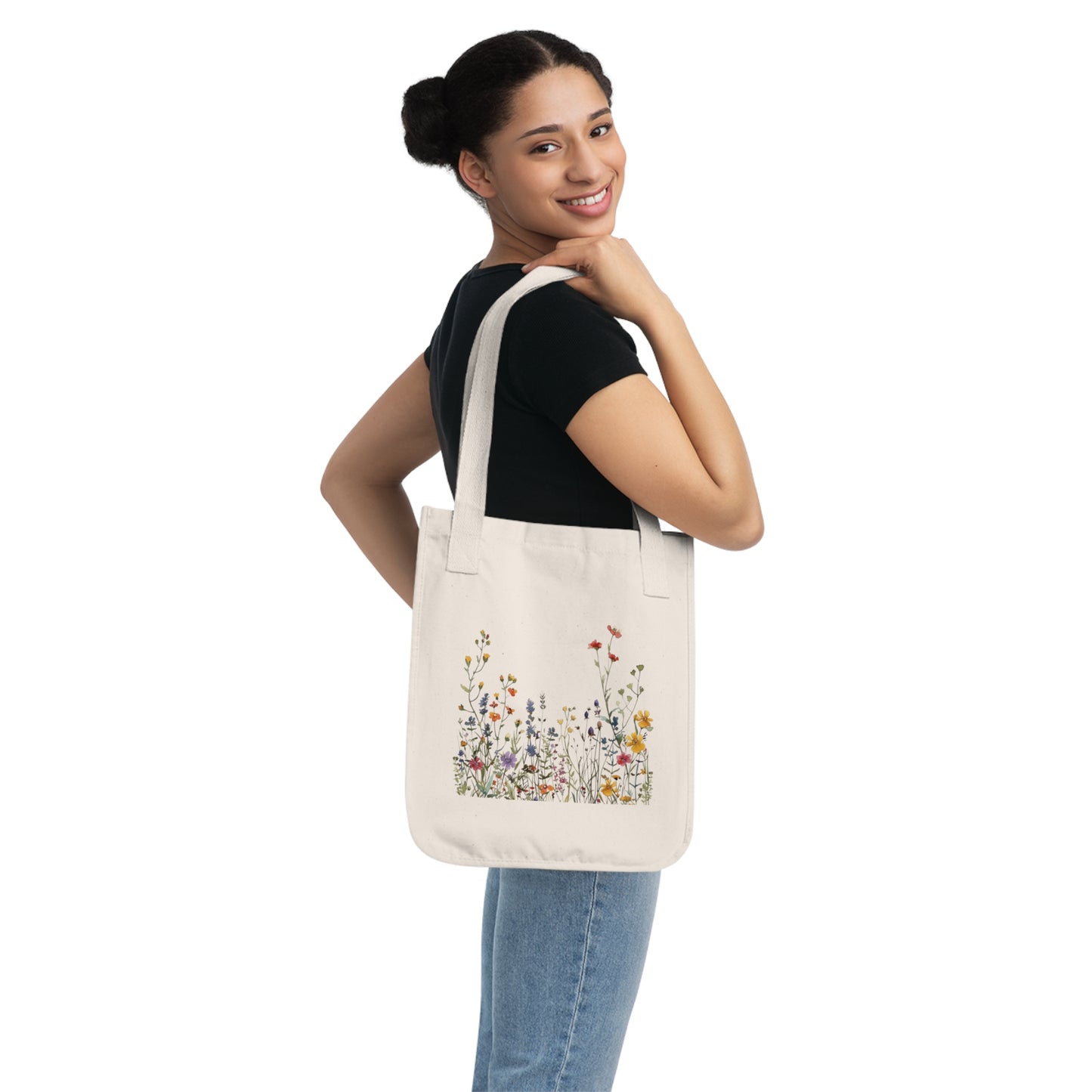 Flowers Background Floral Organic Canvas Tote Bag – Eco-Friendly Shopping & Beach Accessory