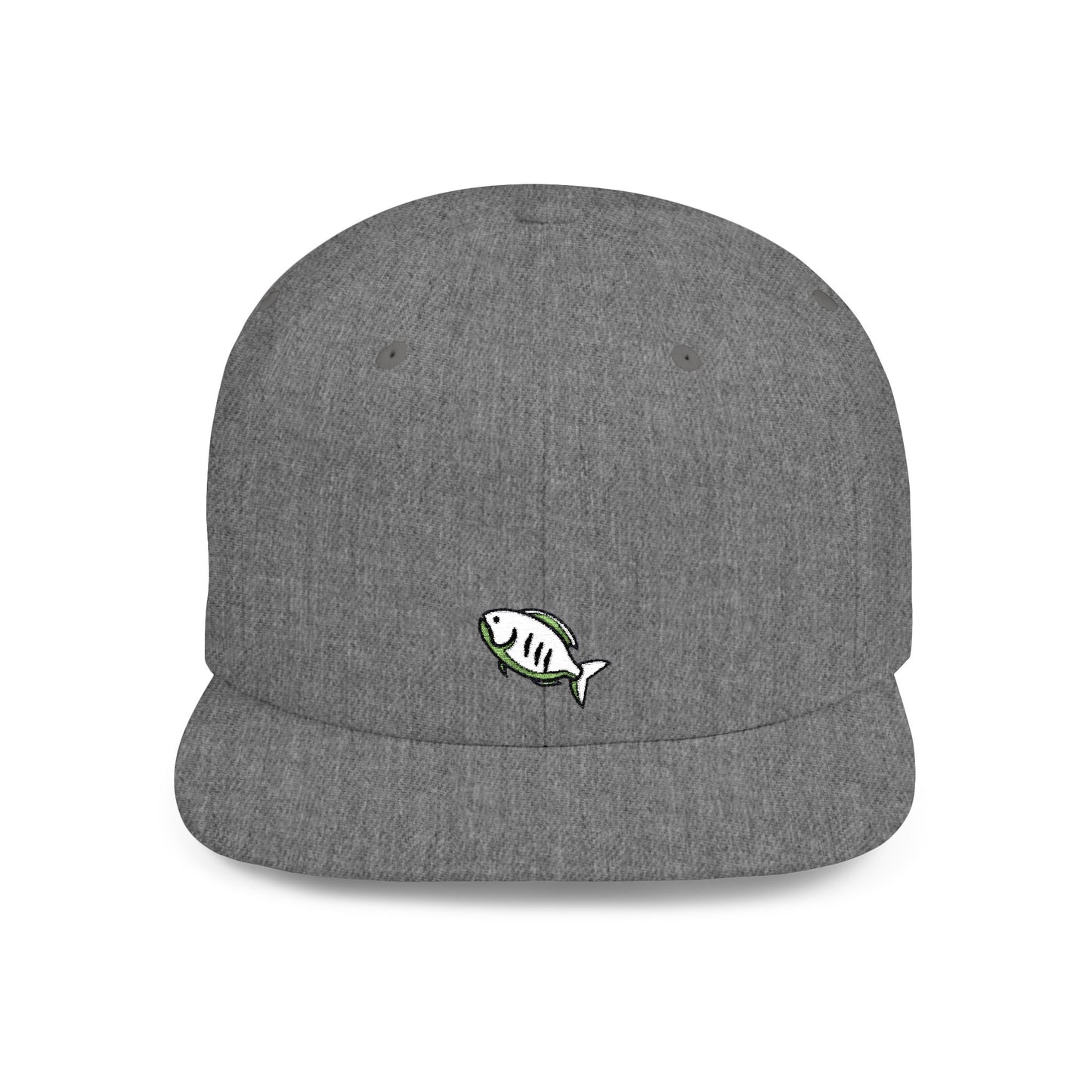 Icons Embroidered White Fish Flat Bill Snapback – Lightweight, Custom Fit, Premium Quality