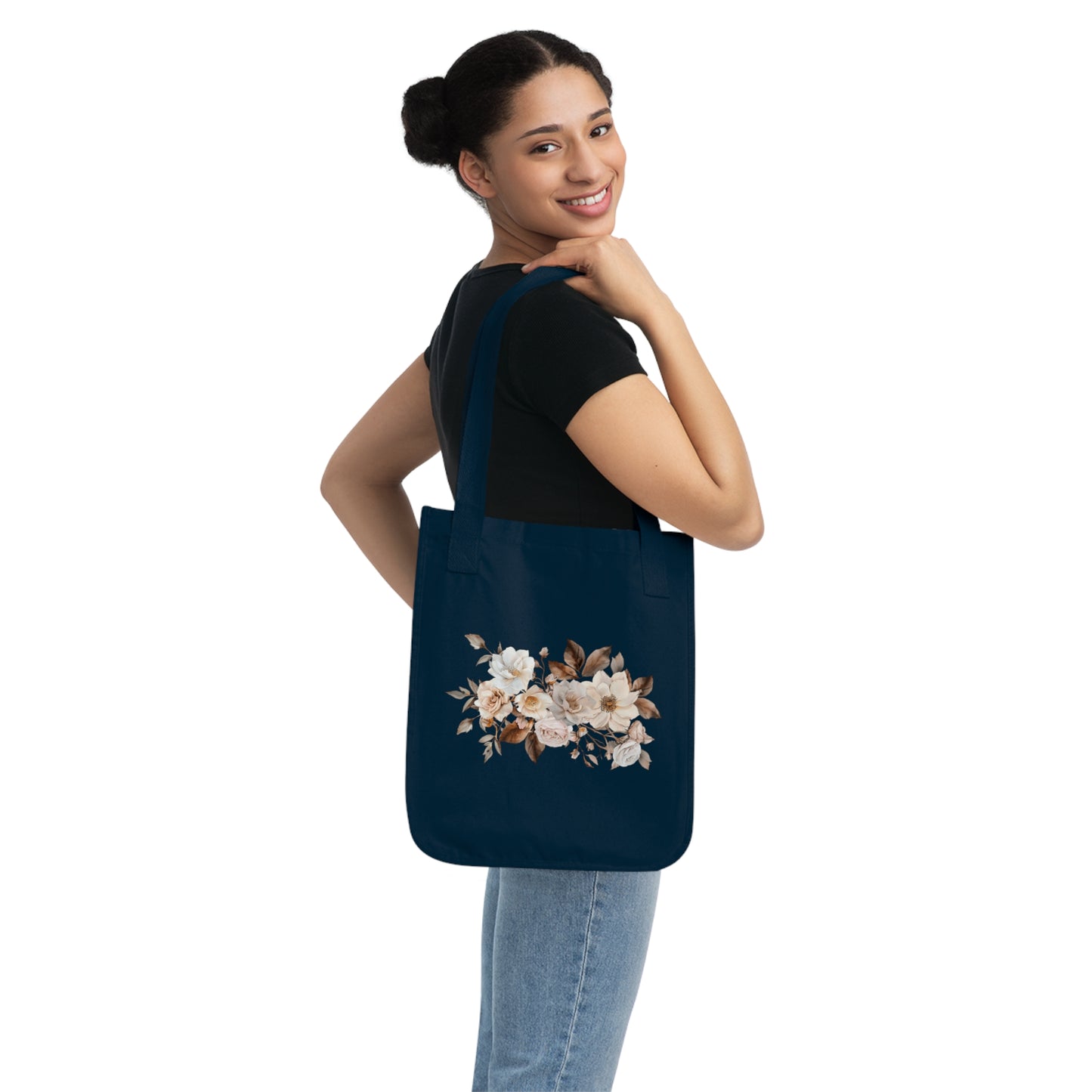 Flowers Angels Floral Organic Canvas Tote Bag - Eco-Friendly Carryall for Everyday Use
