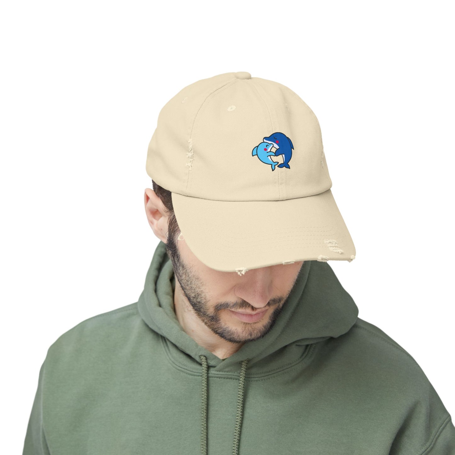 Dolphin Couple Vintage Distressed Dad Hat Unisex Adjustable Cotton Twill Baseball Cap for Casual Everyday Wear