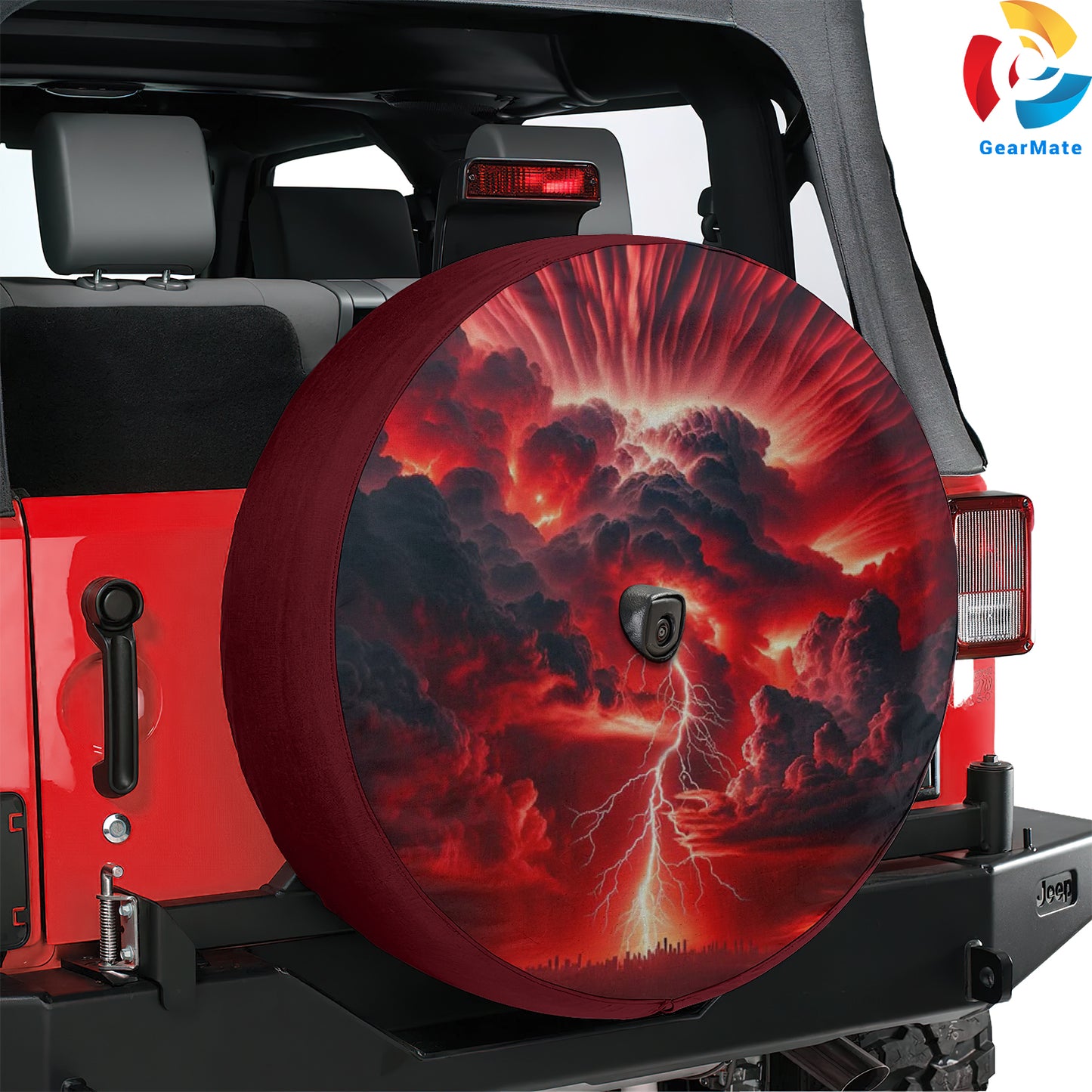 Lighting In Red Skye Spare Tire Cover – Premium Waterproof UV Resistant Protector