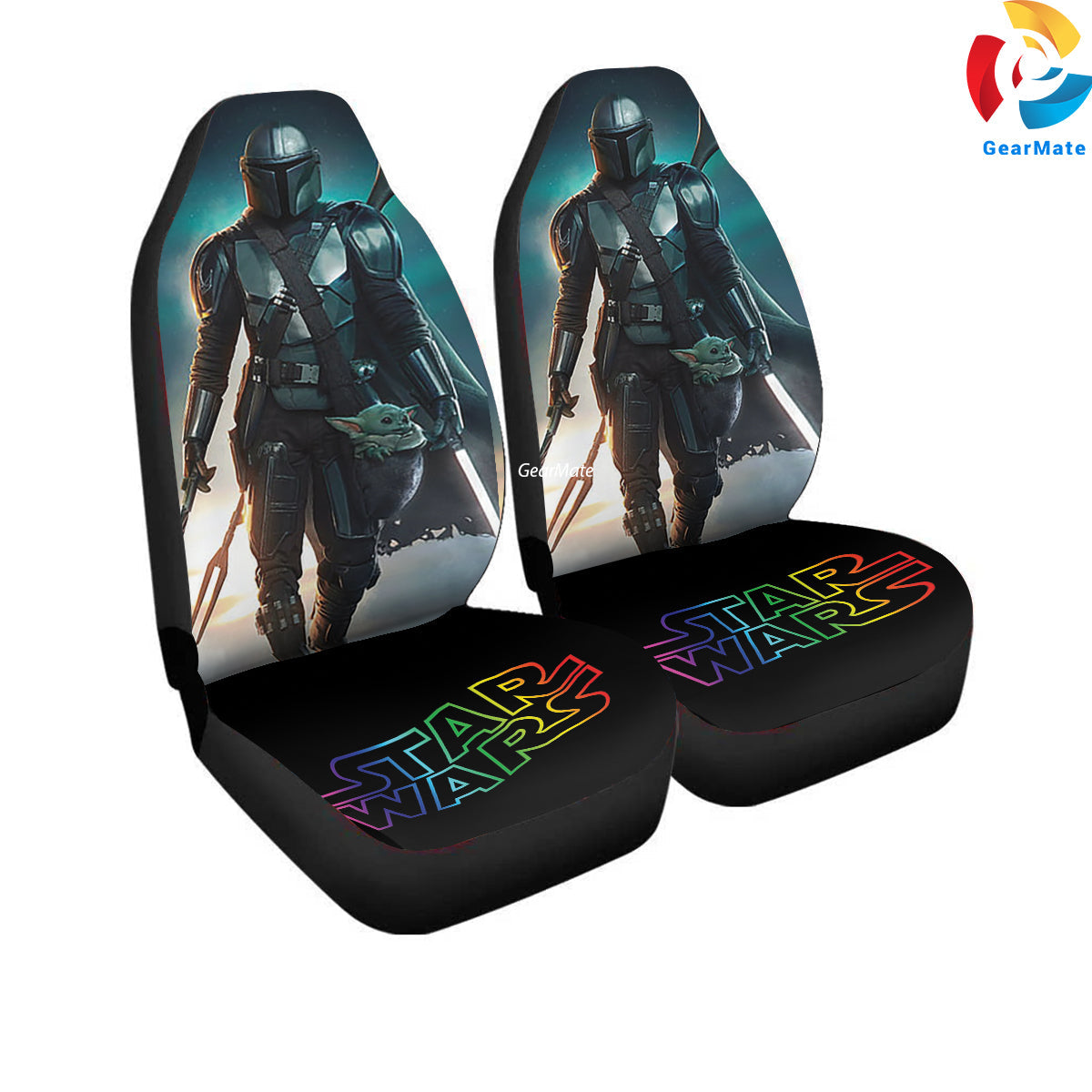 The Mandolarian Starwars Car Seat Covers – High Quality Graphic and Polar Fleece Protector Set