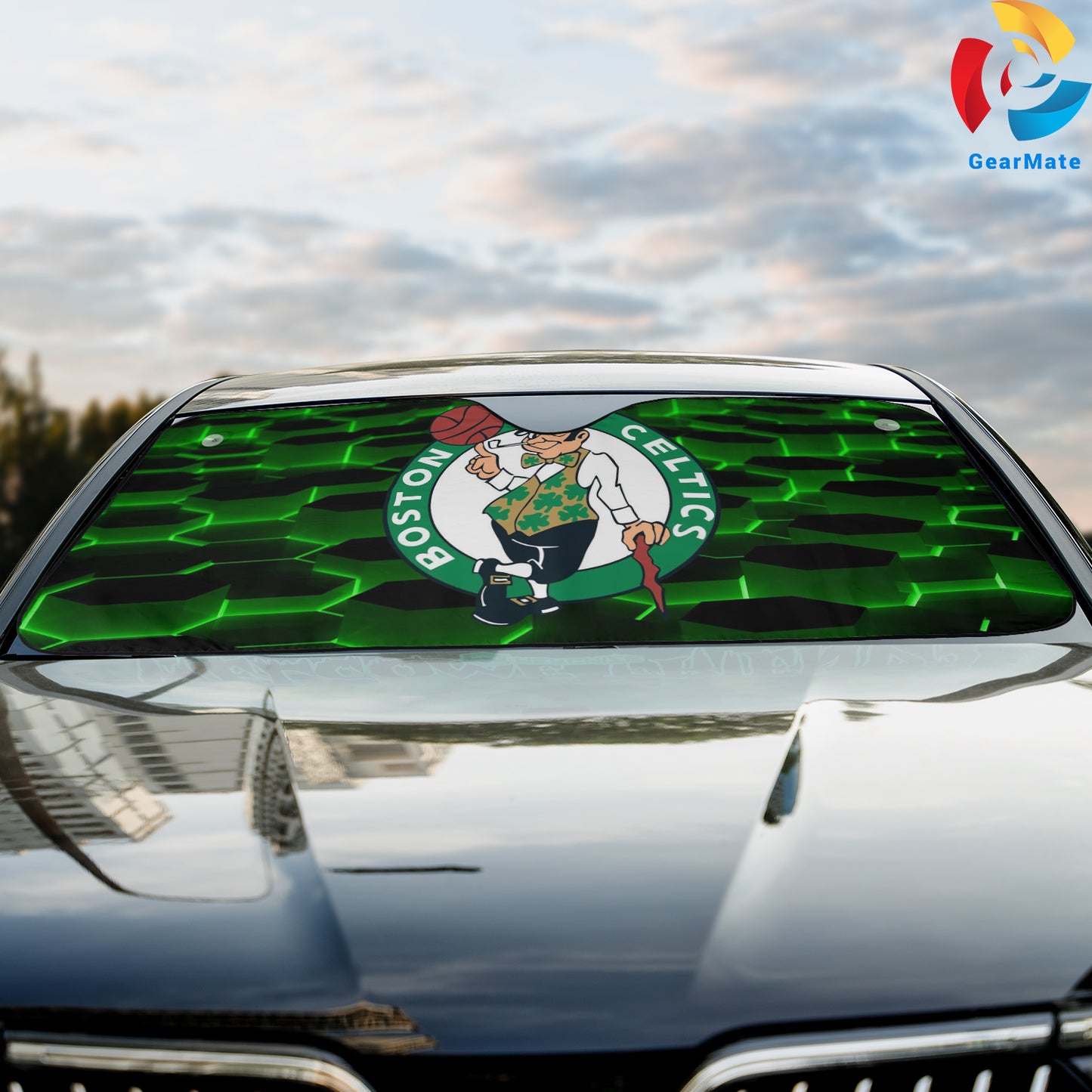 Boston Celtics Team Geometry Logo Reflective Car Sunshade – Premium Heat & UV Protection, Universal Fit