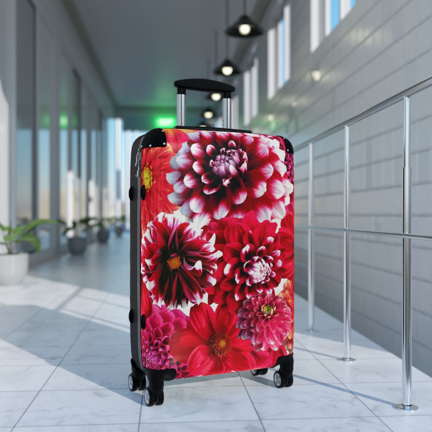 Nature Flowers Floral Red Dahlia Art Carry-On Suitcase - Stylish Luggage for Travelers