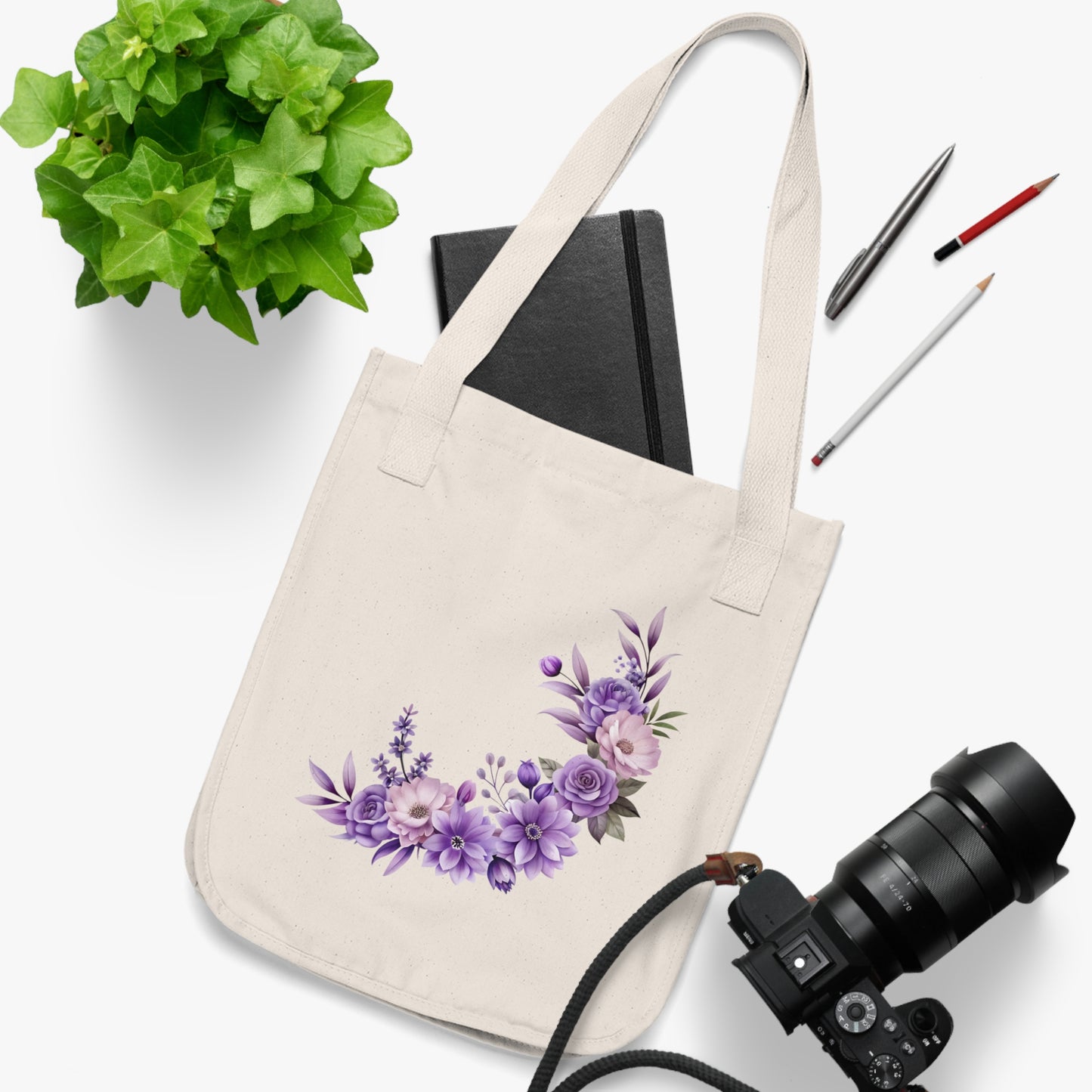 Flowers Purple Floral Organic Canvas Tote Bag - Eco-Friendly Carryall for Everyday Use