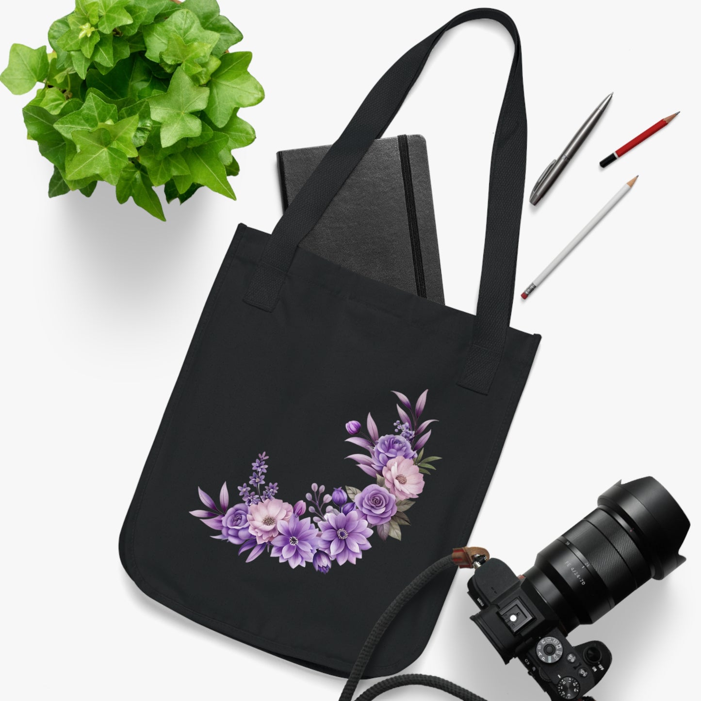 Flowers Purple Floral Organic Canvas Tote Bag - Eco-Friendly Carryall for Everyday Use