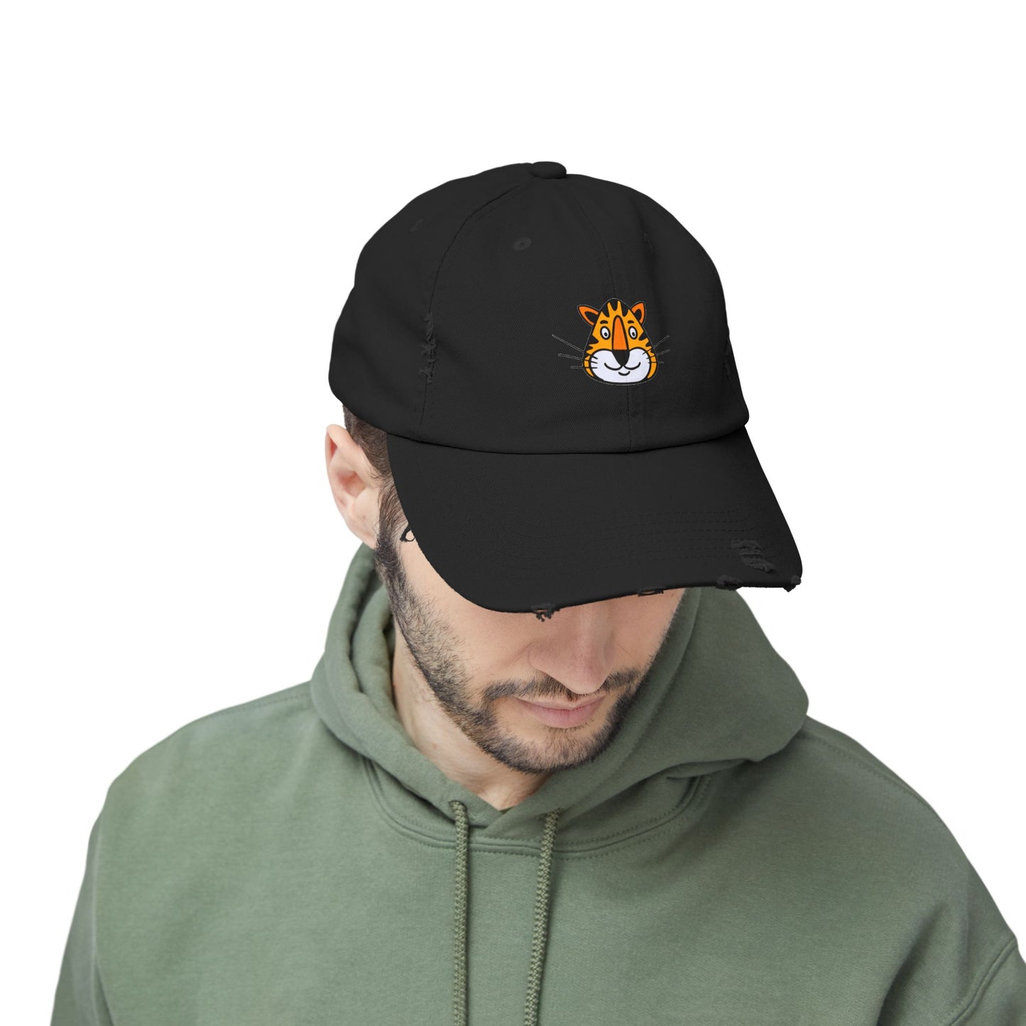 Tiger Face Vintage Distressed Dad Hat Unisex Adjustable Cotton Twill Baseball Cap for Casual Everyday Wear