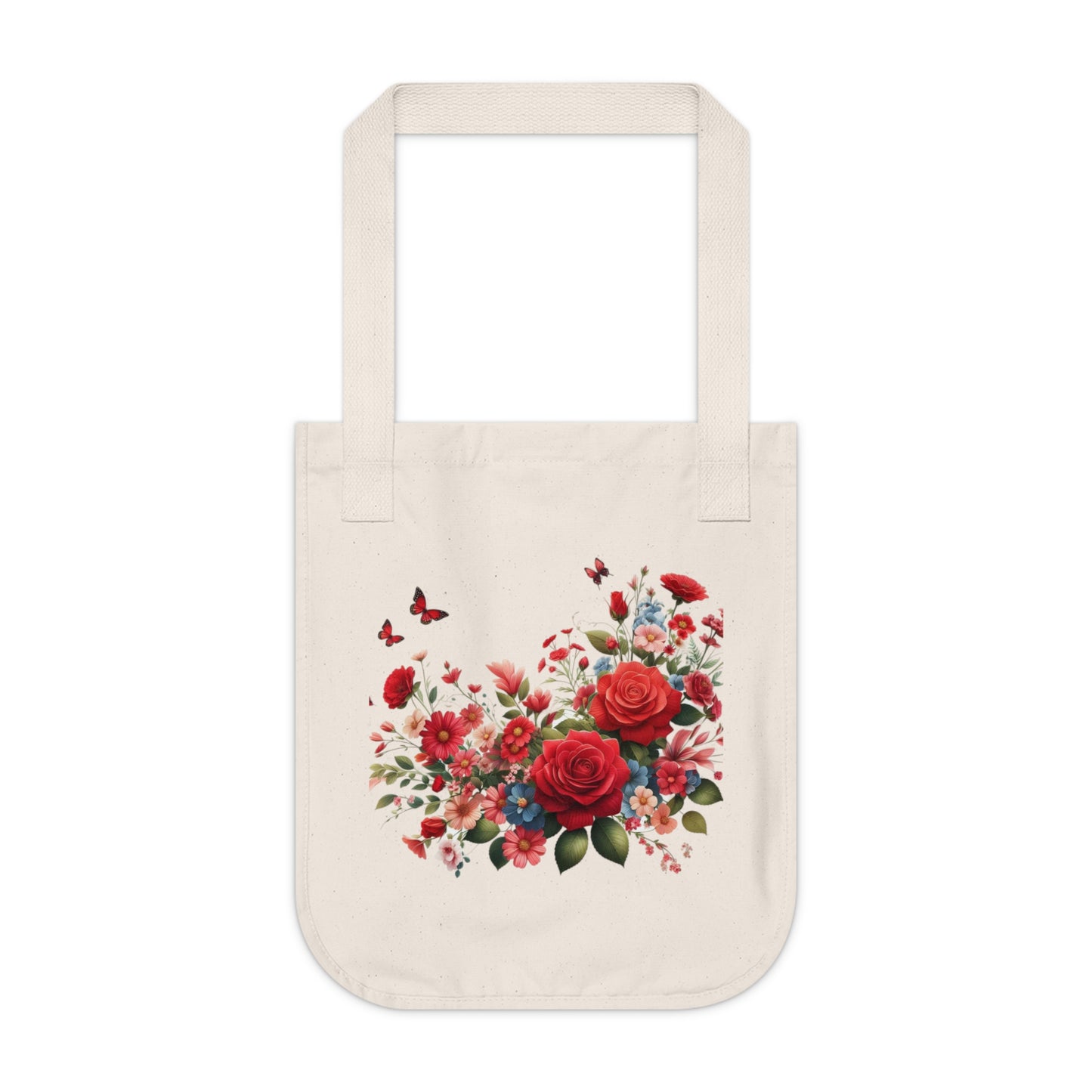 Flowers Red Rose Floral Organic Canvas Tote Bag - Eco-Friendly Carryall for Everyday Use