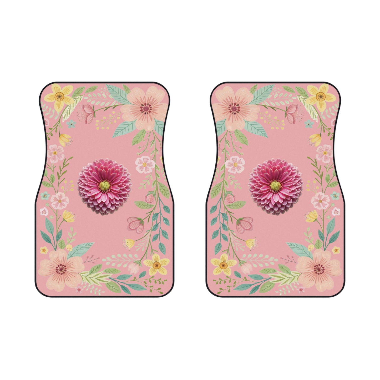Flowers Heart Shape Car Floor Mats – 2-Piece Front Set, Durable & Stylish, Universal Fit