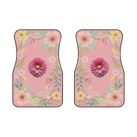 Flowers Heart Shape Car Floor Mats – 2-Piece Front Set, Durable & Stylish, Universal Fit
