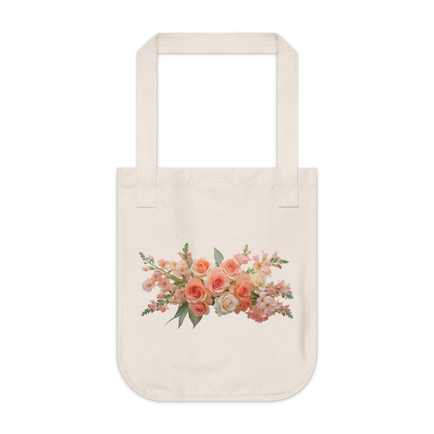 Flowers Peach Rose Floral Organic Canvas Tote Bag - Eco-Friendly Carryall for Everyday Use