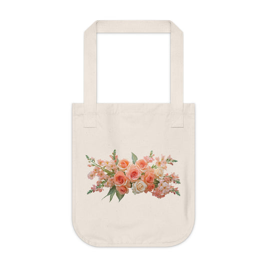 Flowers Peach Rose Floral Organic Canvas Tote Bag - Eco-Friendly Carryall for Everyday Use