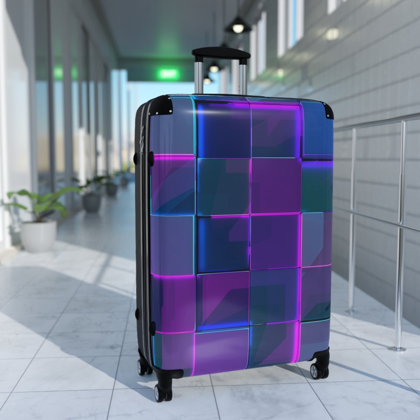 Abstract Neon 3D Geometric Carry-On Suitcase - Stylish Luggage for Travelers
