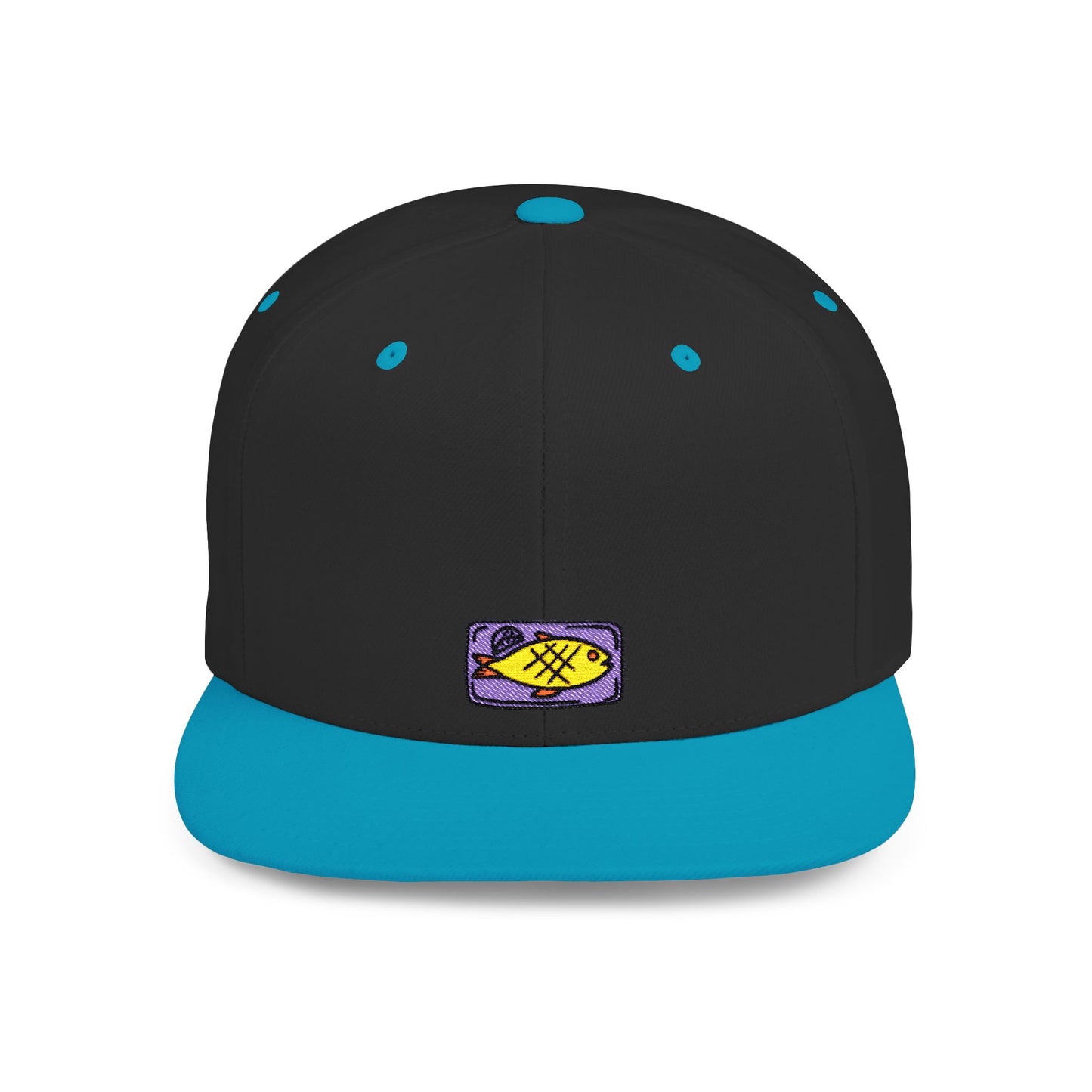Icons Embroidered Fish Food Flat Bill Snapback – Lightweight, Custom Fit, Premium Quality