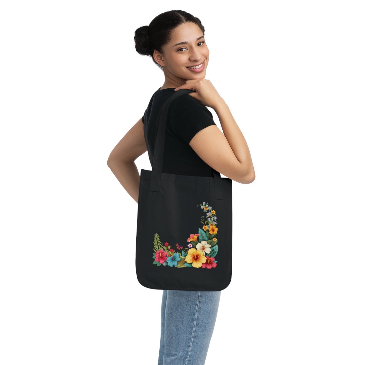 Flowers Cartoon Floral Organic Canvas Tote Bag – Eco-Friendly Shopping & Beach Accessory