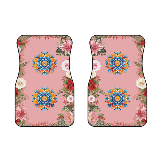 Flowers Mandala Pattern Car Floor Mats – 2-Piece Front Set, Durable & Stylish, Universal Fit