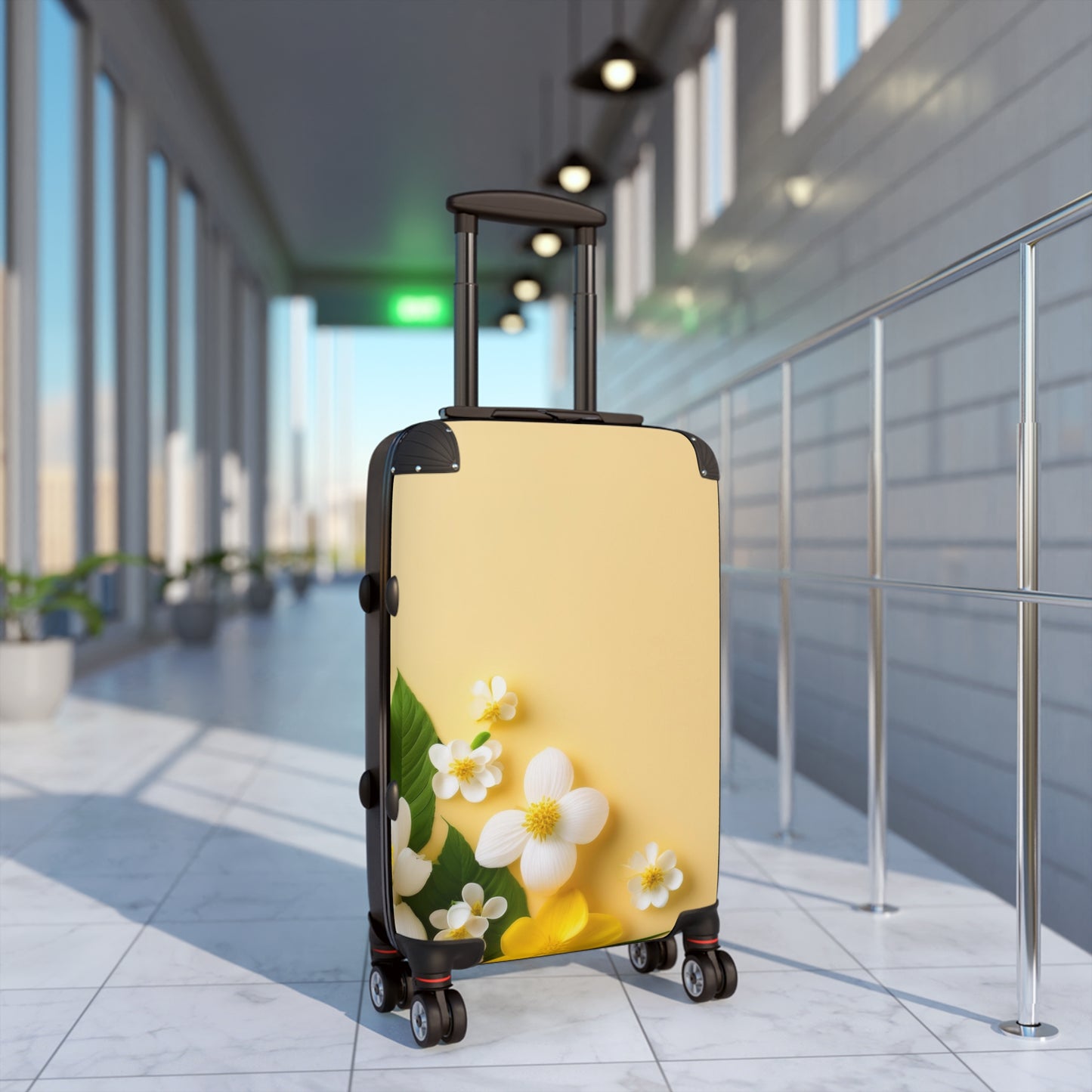 Nature Flowers Floral White and Yellow Carry-On Suitcase - Stylish Luggage for Travelers