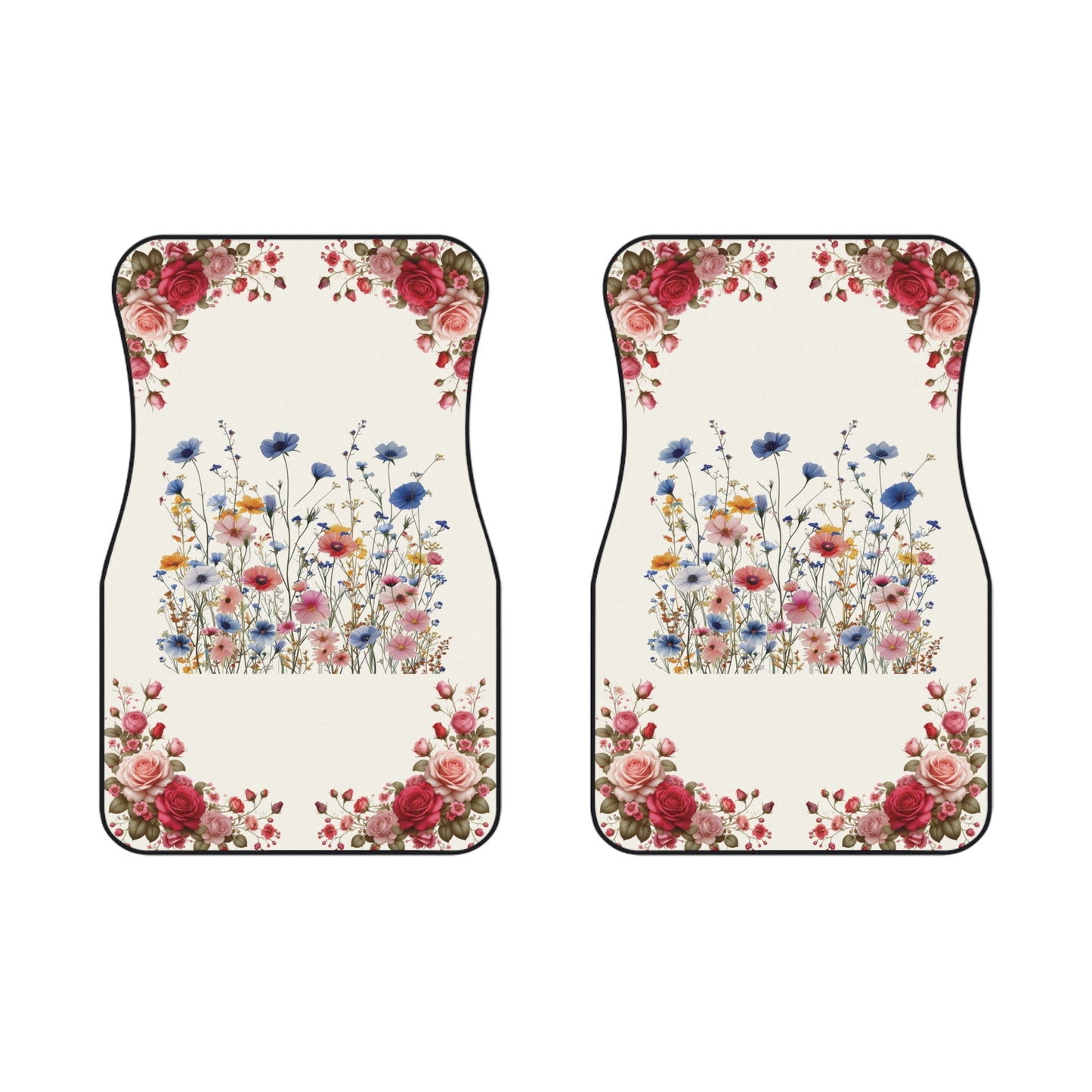 Flowers Pink Red Roses Car Floor Mats – 2-Piece Front Set, Durable & Stylish, Universal Fit