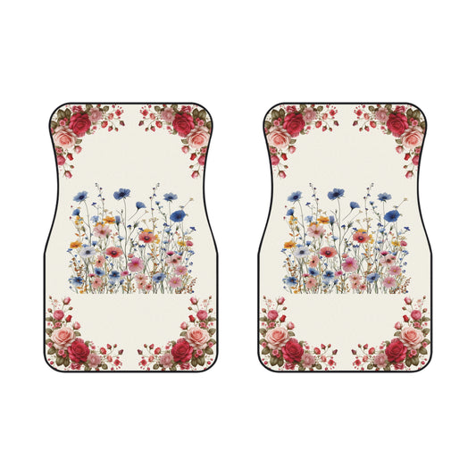 Flowers Pink Red Roses Car Floor Mats – 2-Piece Front Set, Durable & Stylish, Universal Fit
