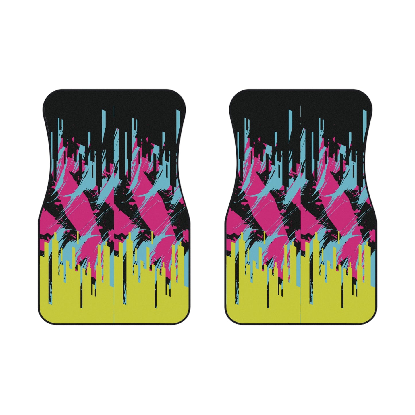Art Paint Yellow Blue Car Floor Mats – 2-Piece Front Set, Durable & Stylish, Universal Fit