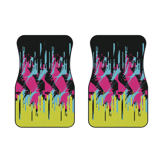 Art Paint Yellow Blue Car Floor Mats – 2-Piece Front Set, Durable & Stylish, Universal Fit