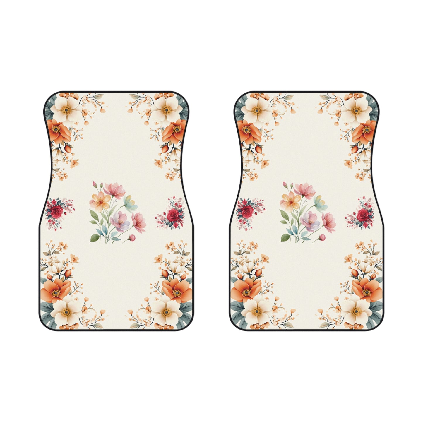 Flowers Beautiful Red Rose Car Floor Mats – 2-Piece Front Set, Durable & Stylish, Universal Fit