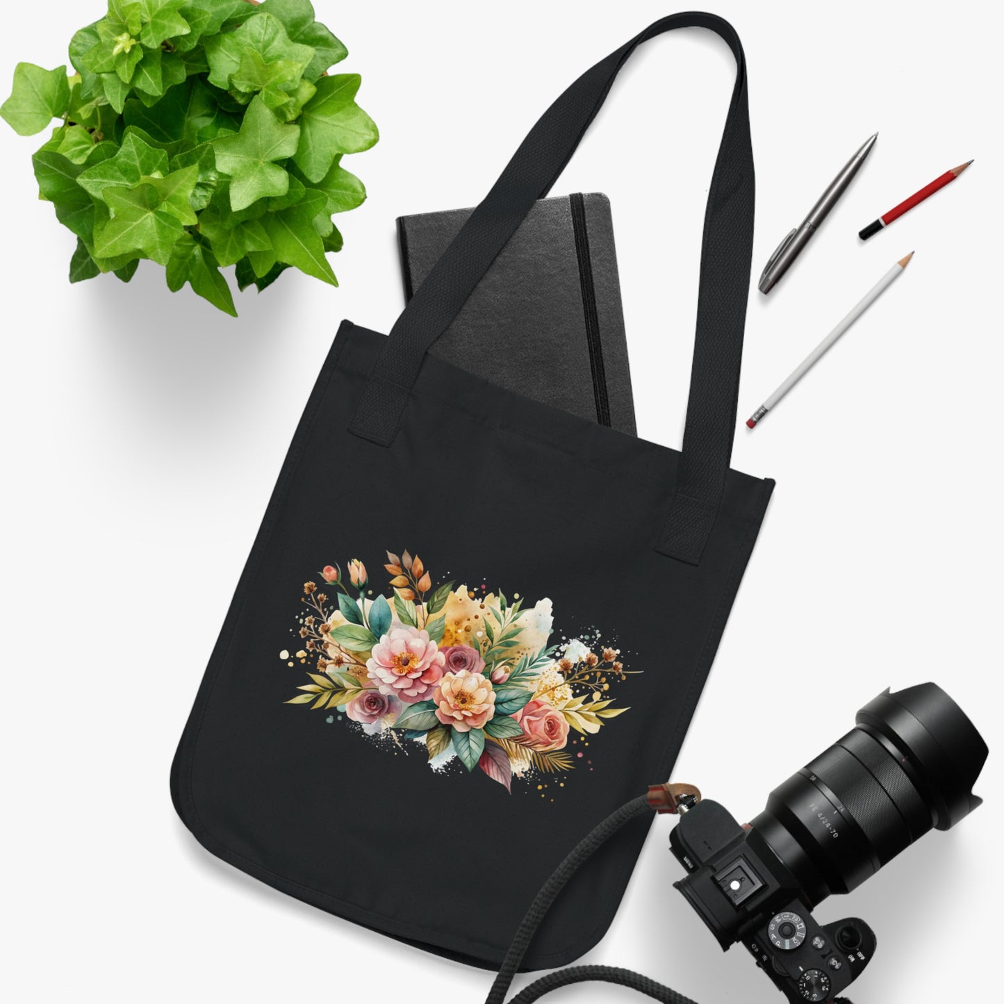Flowers Watercolor Arrangement Floral Organic Canvas Tote Bag - Eco-Friendly Carryall for Everyday Use