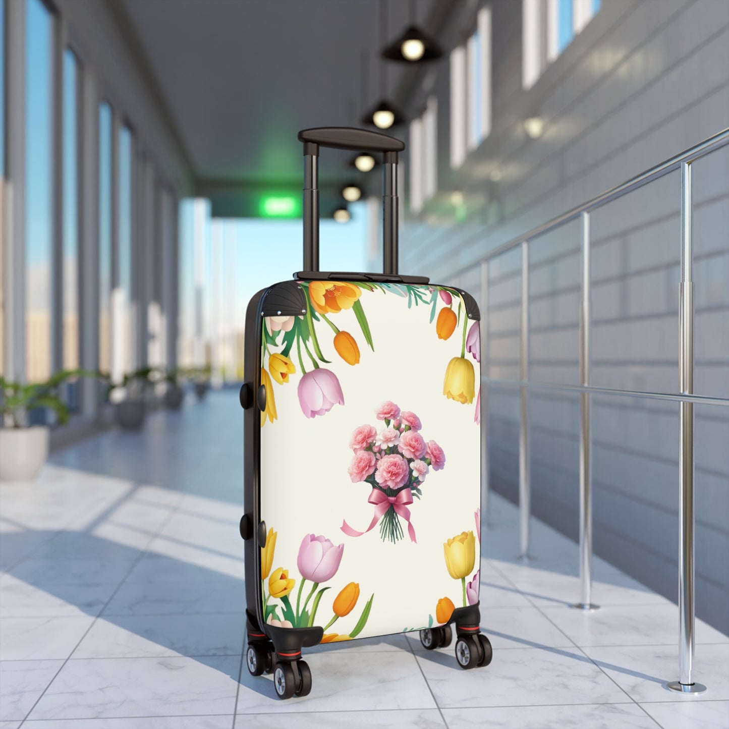 Nature Flowers Pink Rose Tulips Background Art Carry-On Suitcase - Stylish Luggage for Travelers